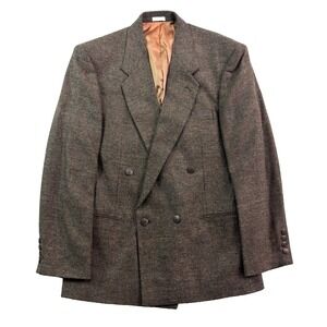 vtg 90s Cellini 40R Brown Double Breasted Blazer Jacket Sport Suit Coat Tweed